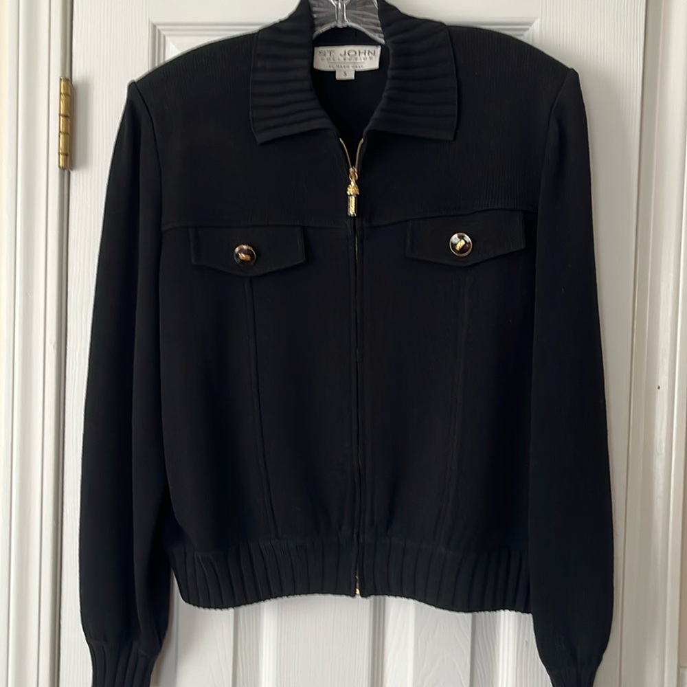 ST.JOHN By Mary Gray Jacket Collared Full Zip Closure Black - Picture 2 of 8